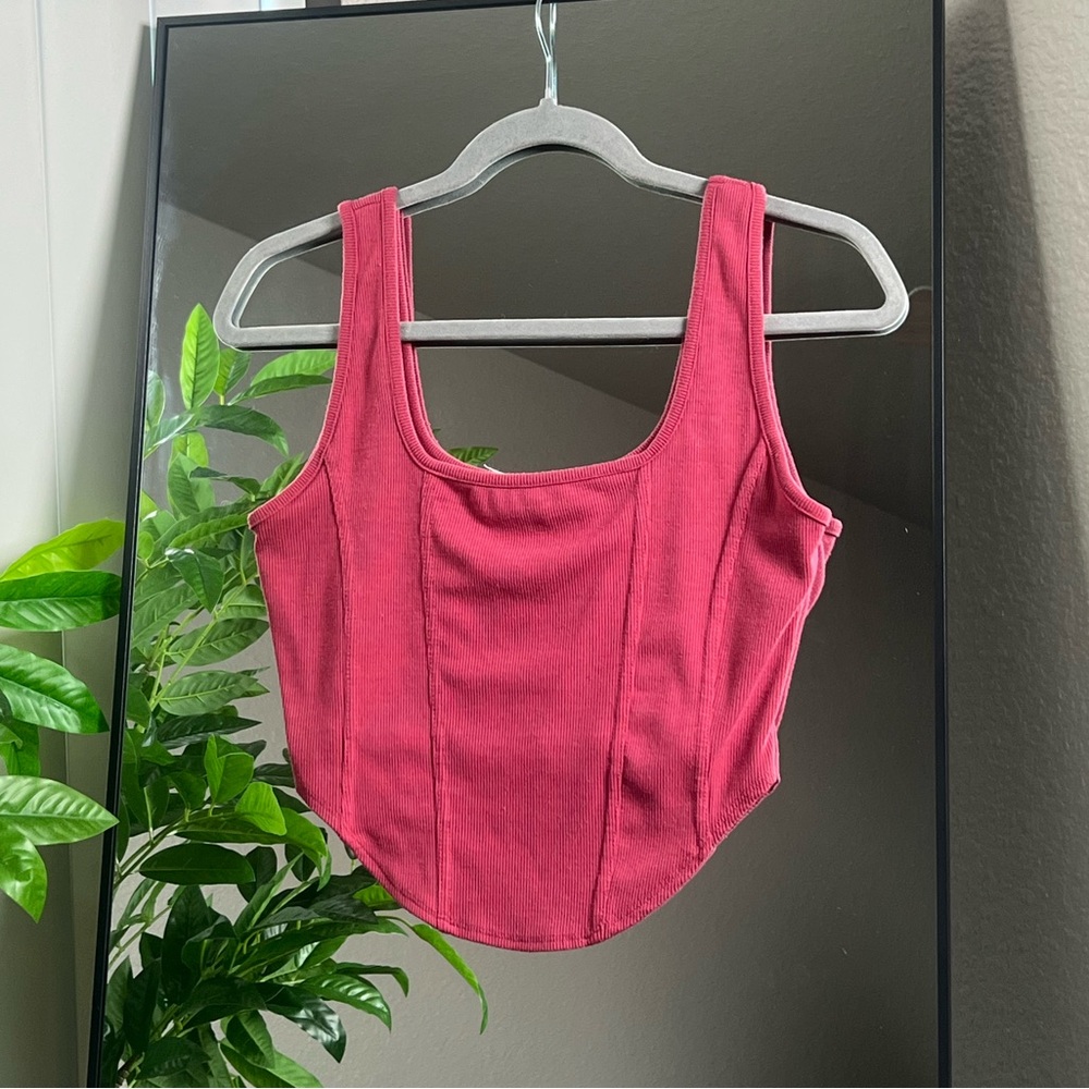 Deep Pink Ribbed Corset Style Crop Top